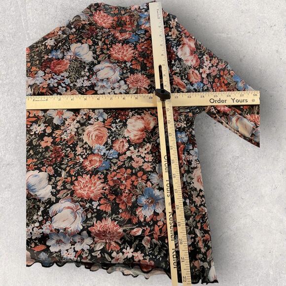 Dealmore Women’s Small Floral Mesh Long Sleeve Lined Mock Neck Top Boho Y2K - Picture 4 of 5